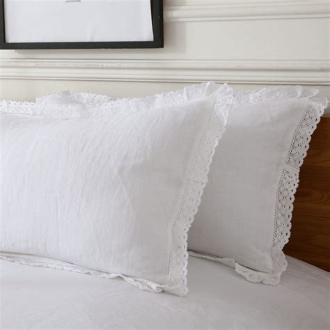 Lace Edge White 100 Nature Linen Pillowcase Flax Pillow Coverlinen
