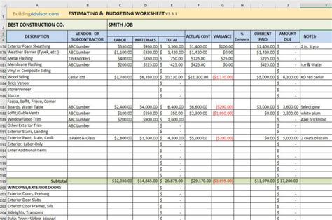 Construction Estimate Template Excel