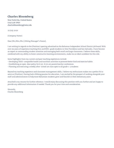 Free Primary School Teacher Cover Letter Sample Rezi