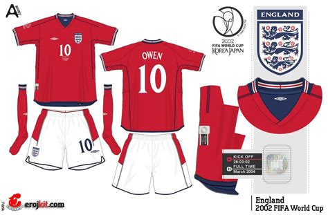 England Away Kit For The 2002 World Cup Finals Football Uniform