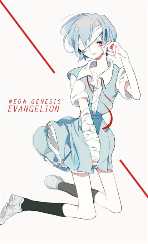 Safebooru 1girl Ayanami Rei Bandages Blue Hair Copyright Name Neon Genesis Evangelion Pikaro