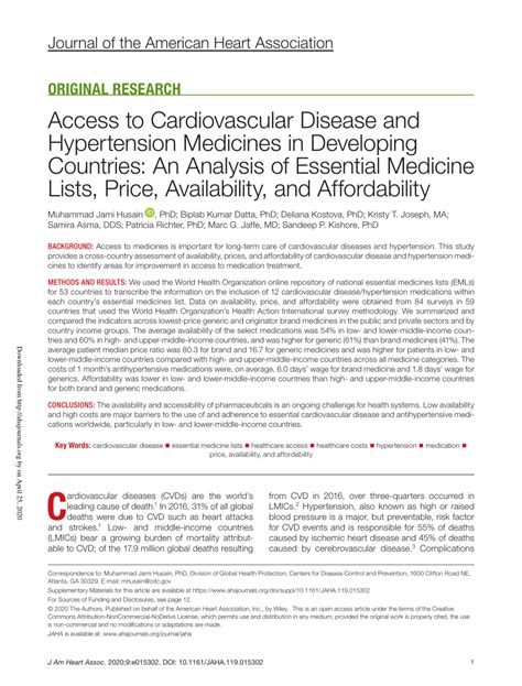 Pdf Access To Cardiovascular Disease And Hypertension Medicines In