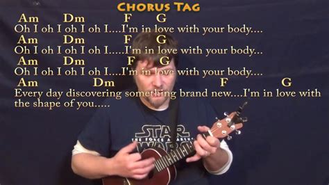 Ed sheeran] i'm in love with the shape of you we push and pull like a magnet do although my heart is falling too i'm in love with your body and last night you were in my room and now my bed. Shape of You (Ed Sheeran) Ukulele Cover Lesson in Am with ...