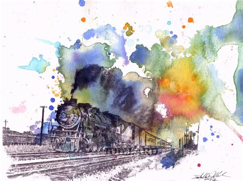 Train Decor Art Print From Original Watercolor Painting 8 X 10