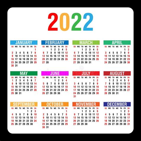 Calendário 2022 Anual Ilustração Do Vetor Ilustração De Simples