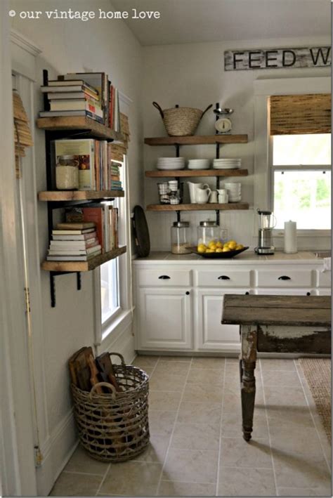 Give plain kitchen cabinets a new look by converting them to open shelving. Feature Friday: Our Vintage Home Love - Southern Hospitality