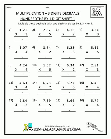 Printable 5th Grade Math Worksheet