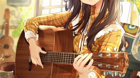 Download 3840x2160 Anime Girl Playing Guitar Instrument Music Cute Brown Hair Wallpapers