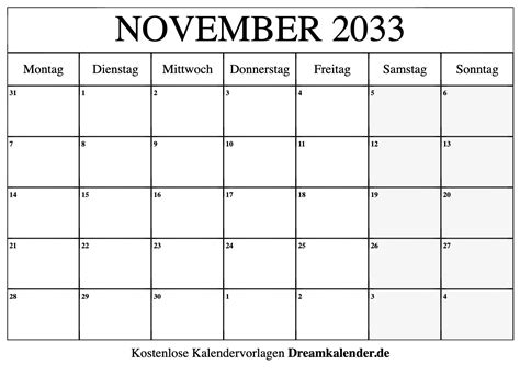 Kalender November 2033