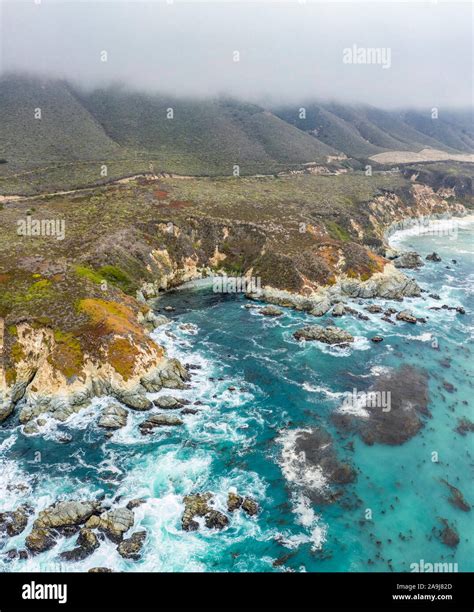Aerial View Of Northern California Coastline Near Monterey Big Sur