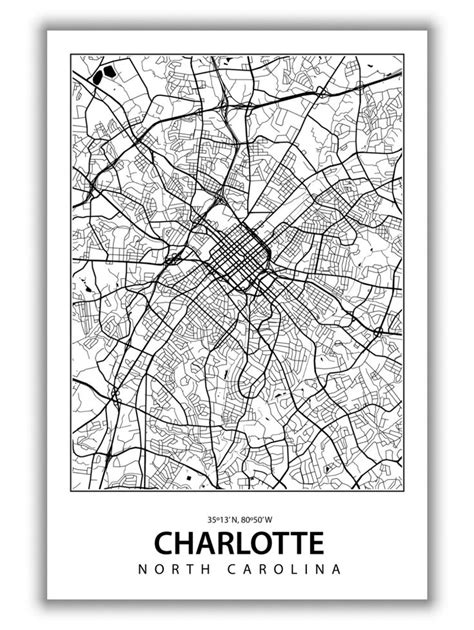 Map Of Charlotte North Carolina Map Art Print Map Artwork Map Print