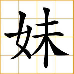 There is no special word to refer step sister and step brother in chinese. Chinese symbol: 妹, girl; younger sister