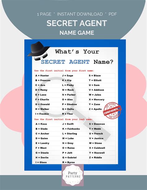 Secret Agent Name Game Kids Spy Party Game Etsy