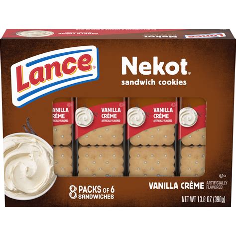 Lance Sandwich Cookies Nekot Vanilla Creme 8 Individually Wrapped Packs 6 Sandwiches Each