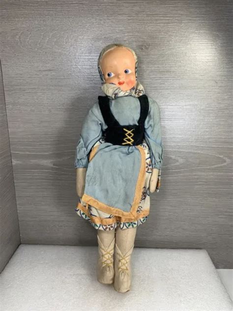 Vintage 14and Polish Cloth Sawdust Doll Celluloid Plastic Mask Hand Painted Face 39 99 Picclick