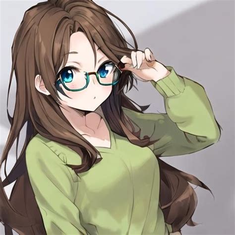 A Anime Girl With Brown Hair With With Cute Glasses