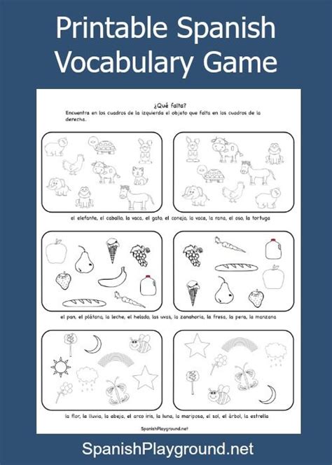 Printable Spanish Vocabulary Game ¿qué Falta Spanish Playground