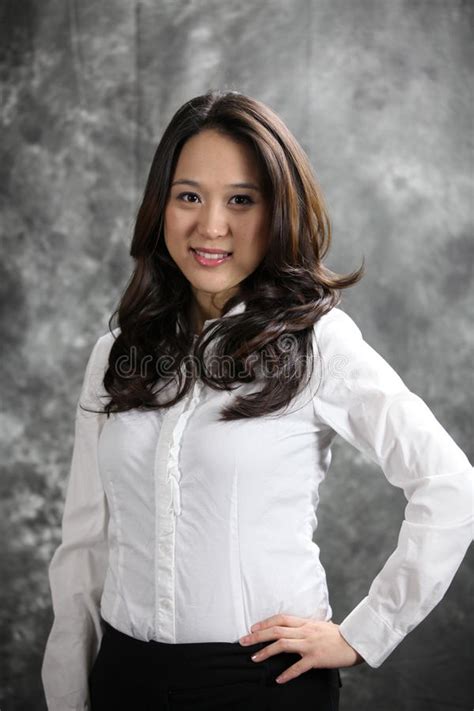 Beautiful Asian Business Woman Happy Smiles At Cam Stock Image Image