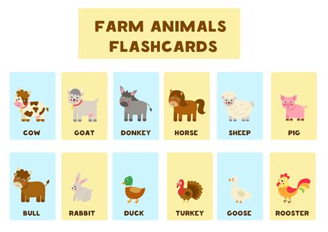 Farm Animals With Names Flash Cards For Kids 2103623 Vector Art At