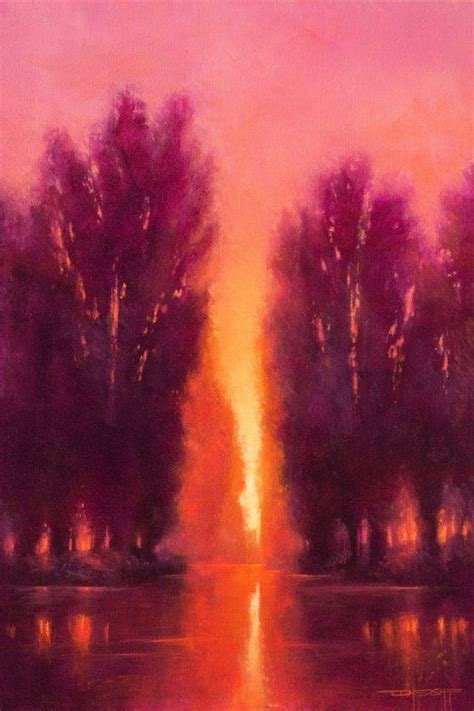 Sunset Trees Reflections Impressionist Sunset Landscape By Don Bishop