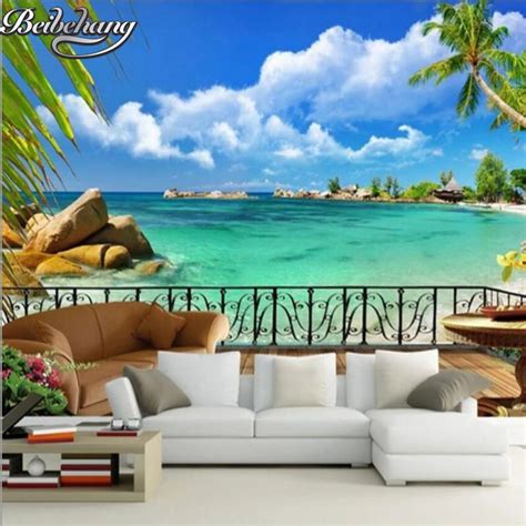 Beibehang Customize Any Size 3d Wall Murals Living Room With Modern Stylish Balconies Beach View