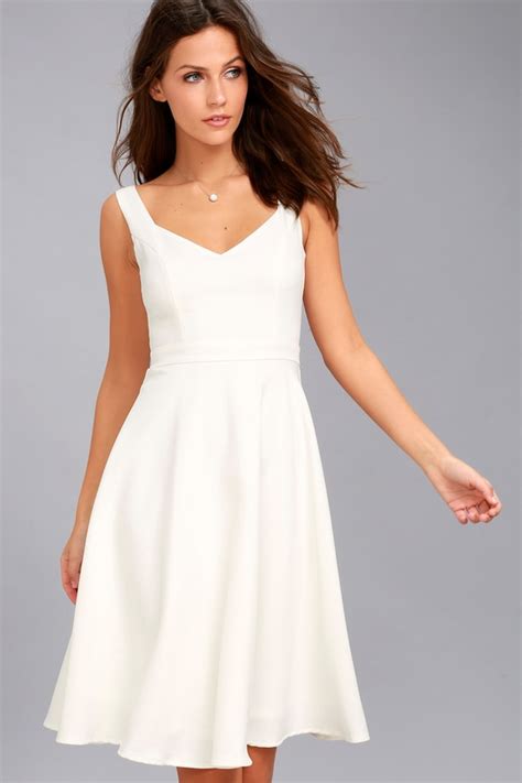 Classic White Dress Midi Dress Skater Dress Lulus