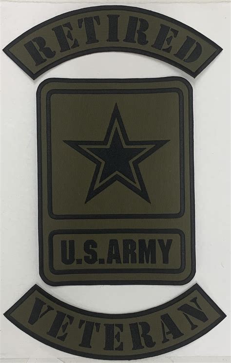 Retired Army Veteran Patch Set Usa Made 3 Piece Set Black On Olive Top