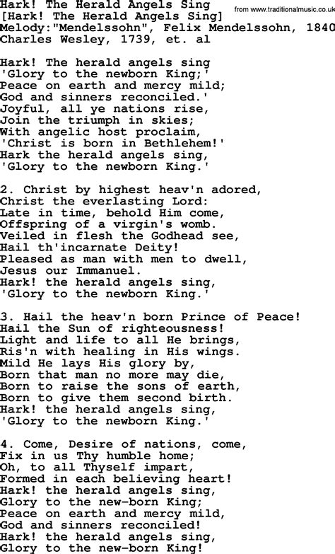 Lyrics To Hark The Herald Angels Sing Printable