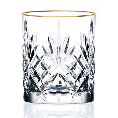 Siena Collection Set Of 4 Crystal Double Old Fashion Beverage Glass With Gold Band Design By