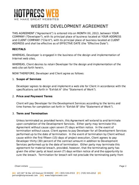 Free Web Design Agreement Template 2022 Contract Doc Template Pdffiller