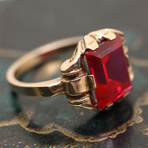 1930's 10K Synthetic Ruby Ring - Pippin Vintage Jewelry