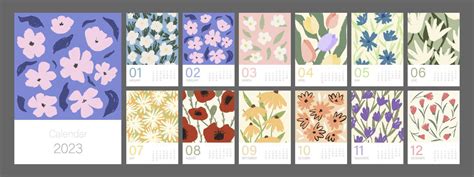 Plantilla De Calendario Floral Para 2023 Diseño Vertical Con Flores Y