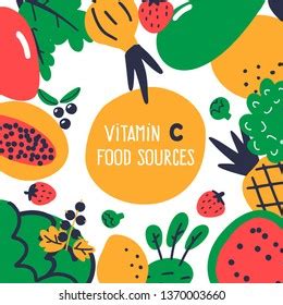 Vitamin C Food Sources Collection Vector Stock Vector Royalty Free