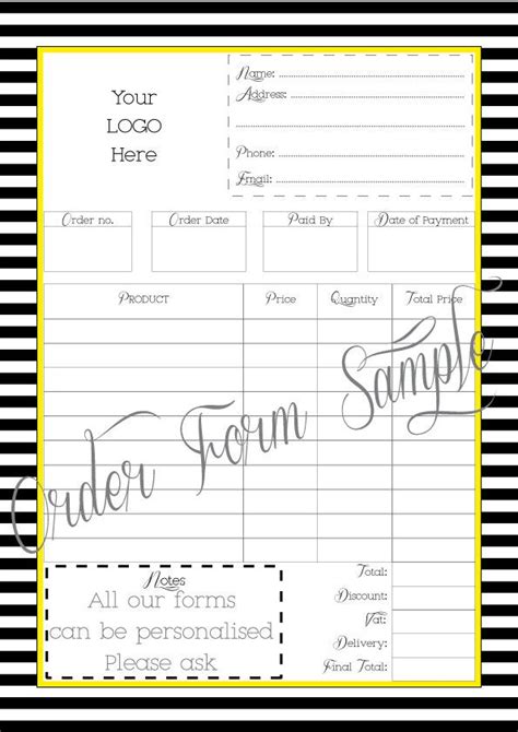custom order form editable template   inkonpaperdesign
