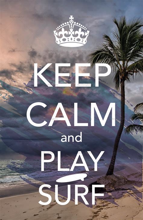 Keep Calm And Surf Poster Design Template In Psd Word Publisher Illustrator Indesign