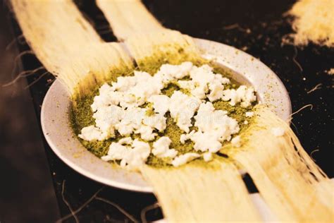 Turkish Dessert Kunefe Kunafa Kadayif With Pistachio Powder And