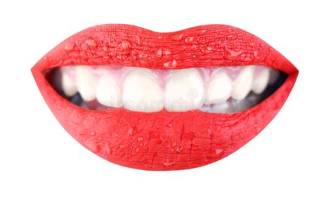 Beautiful Red Lip Lipstick And Lipgloss Lips Tongue Out Portrait
