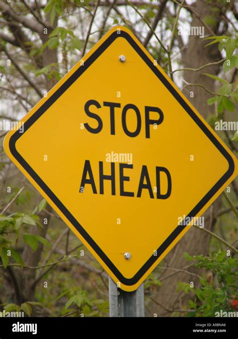 Stop Sign Ahead Usa Yellow Warning Hi Res Stock Photography And Images