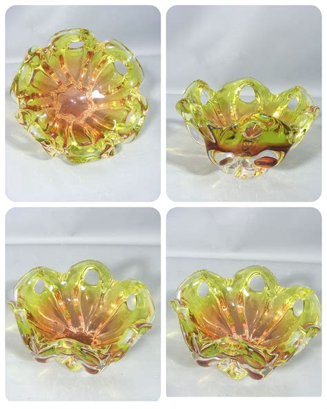 Vintage Chribska Art Glass Bowl Czech Glass Bowl Mid Century Etsy Uk
