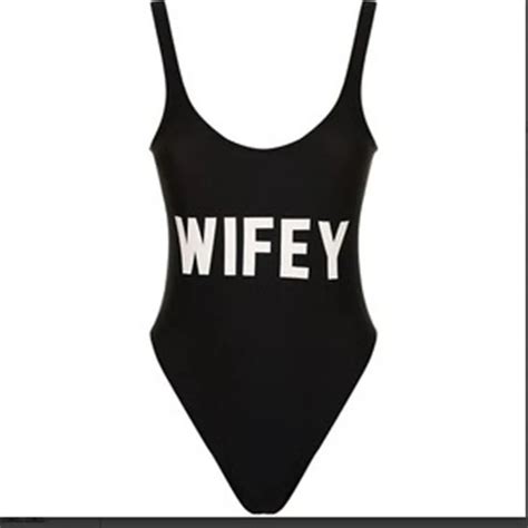 2017 wifey funny letters one piece swimsuits women sexy monokini bathing suit swim suits ladies
