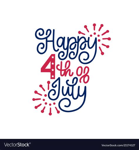 Happy Fourth July Hand Lettering Calligraphy Vector Image