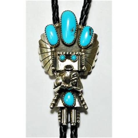 Navajo Turquoise Kachina Sterling Silver Bolo Tie