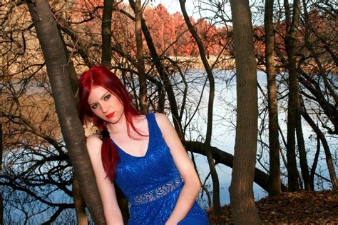 Red Haired Girl In A Blue Dress Near The Lake Free Image Download