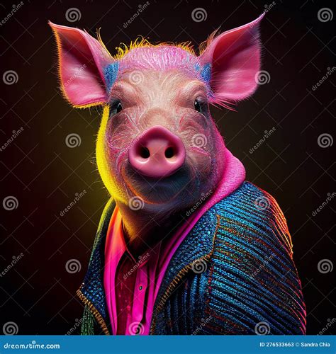 Realistic Lifelike Pig Piggy In Fluorescent Electric Highlighters Ultra