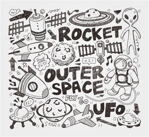 Outer Space Doodle Sketch Set Stock Vector Illustration Of Happy