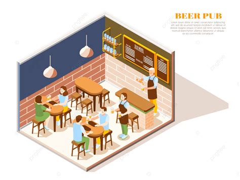 Gambar Restoran Kafe Bir Bar Pub Interior Tampilan Isometrik Dengan