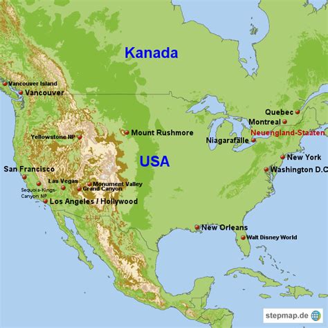 Free royalty free clip art world, us, state, county, world regions, country and globe maps that can be downloaded to your computer for design. USA u. Kanada von Amerika - Landkarte für die USA