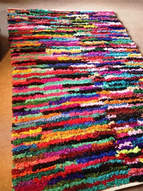Shaggy Recycled Rag Rug Hand Loomed Indian Bright Multi Colours