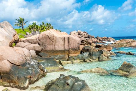 Beautiful Beach Anse Cocos La Digue Seychelles Stock Image Image