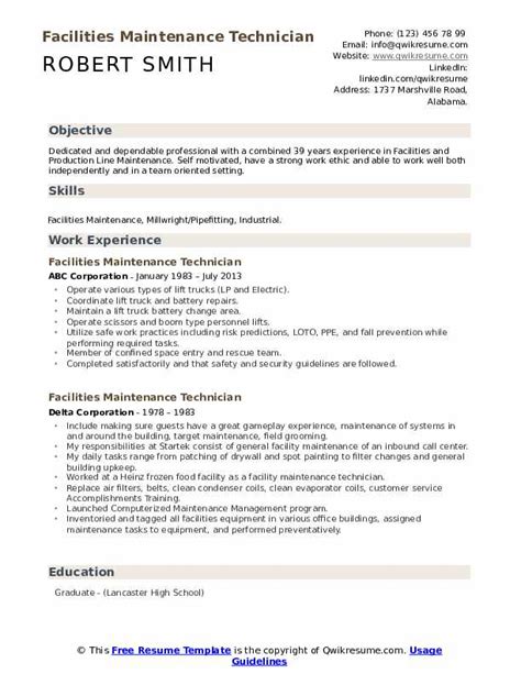 Facilities Maintenance Technician Resume Samples Qwikresume